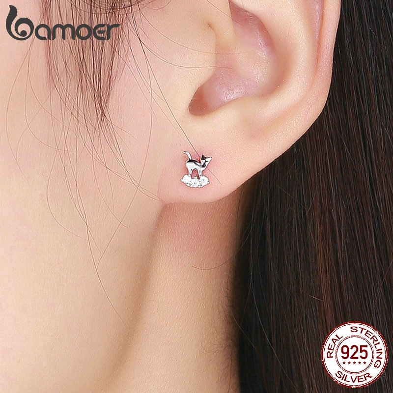 Khuyên tai Bamoer SCE537 Bạc đính đá pha lê thời trang cho nữ