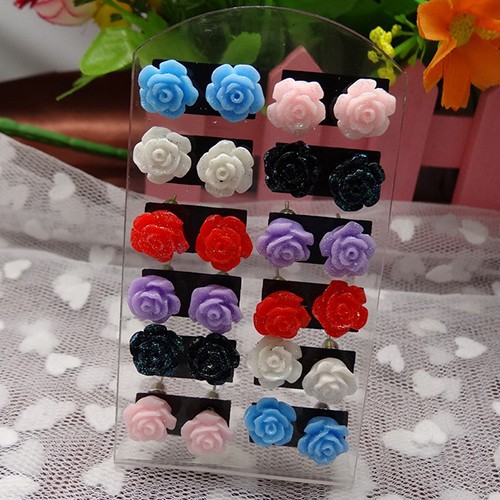 Set 12 đôi bông tai hoa hồng