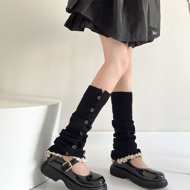 Youyo Vớ Dệt Kim Phối Ren Đính Nút Phong Cách Harajuku Gothic Punk Nhật Bản Giữ Ấm Chân Cho Nữ