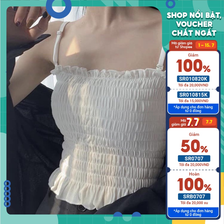 Áo 2 Dây Màu Trắng Gân Tăm Cao Cấp Dáng Ôm Có Thể Điều Chỉnh Dây