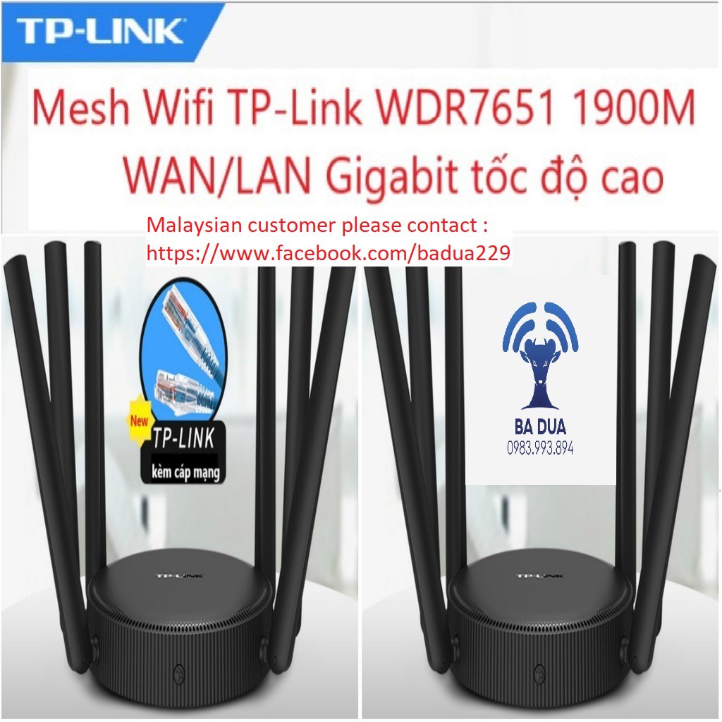 [Mã 252ELSALE hoàn 7% đơn 300K] Bộ Phát Wifi Mesh Wifi Gigabit Tplink TP-Link WDR7651 AC1900