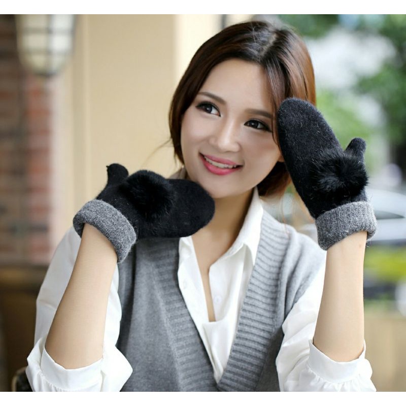 Găng tay len lông thỏ giữ ấm không ngón cho nữ Lh0917399527