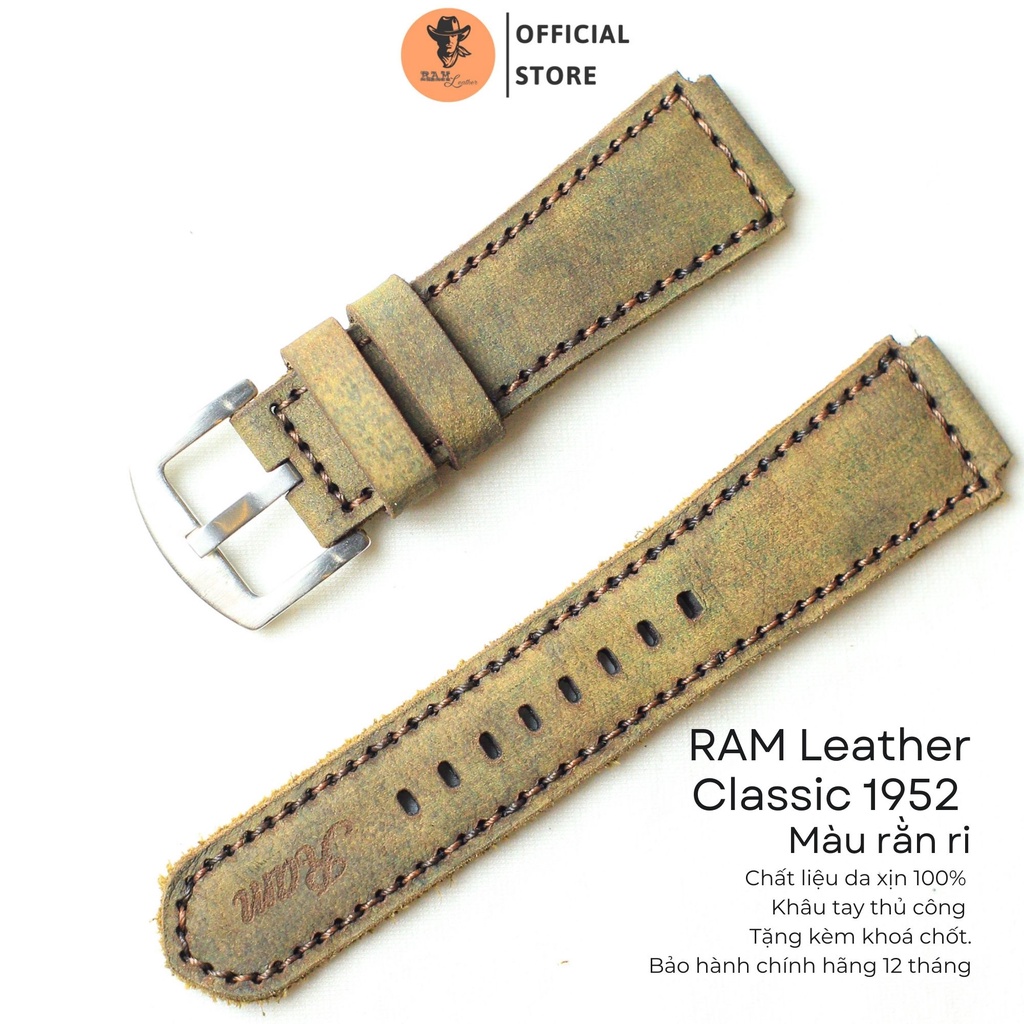 Dây Đồng Hồ Da Bò RAM Leather Màu Quân Đội RAM Leather Classic 1952 Bền Đẹp