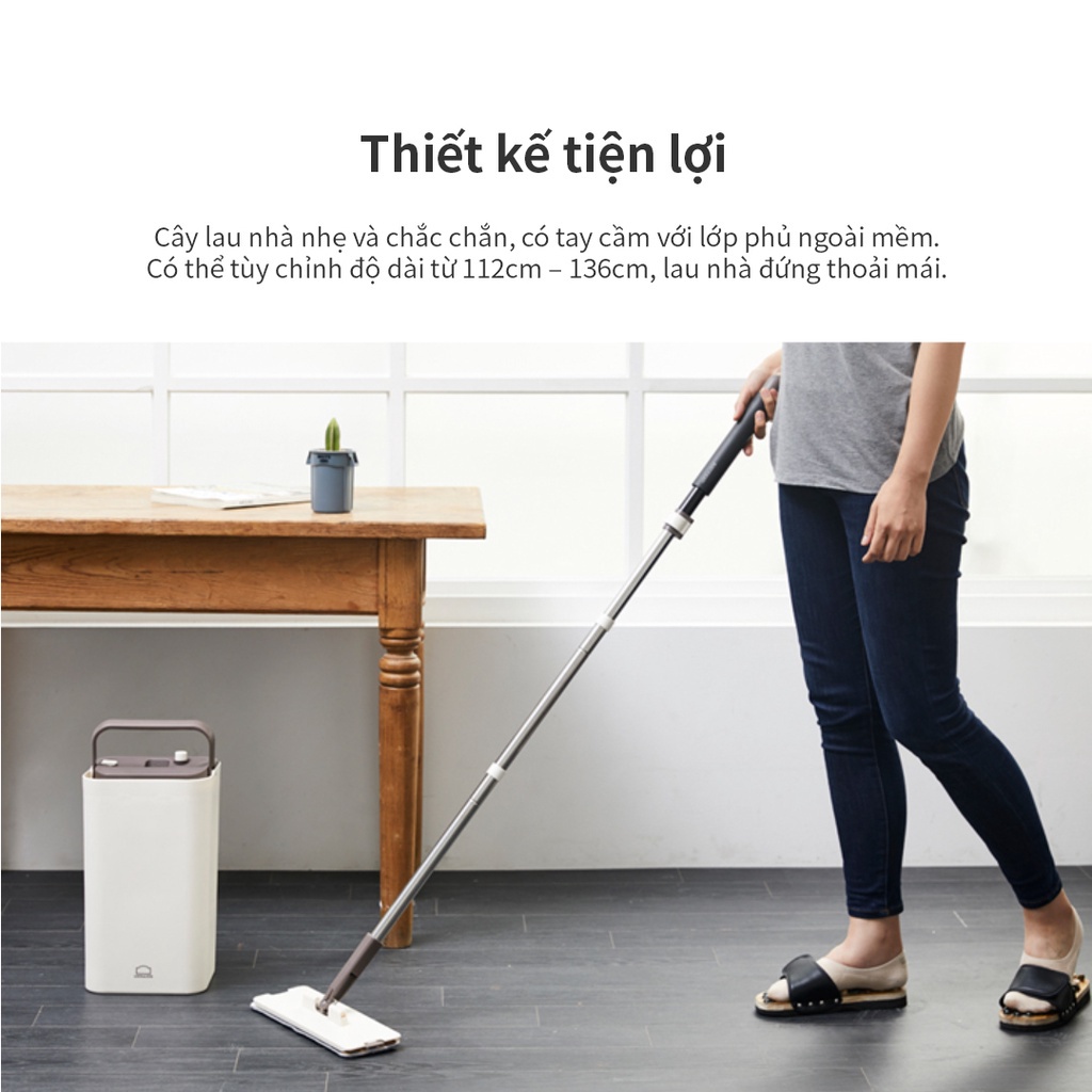 Bộ cây lau nhà Lock&amp;Lock Squeeze Flat Mop ETM471 - Hàng chính hãng, cây lau nhẹ, dễ dàng vắt nước, làm sạch - JoyMall