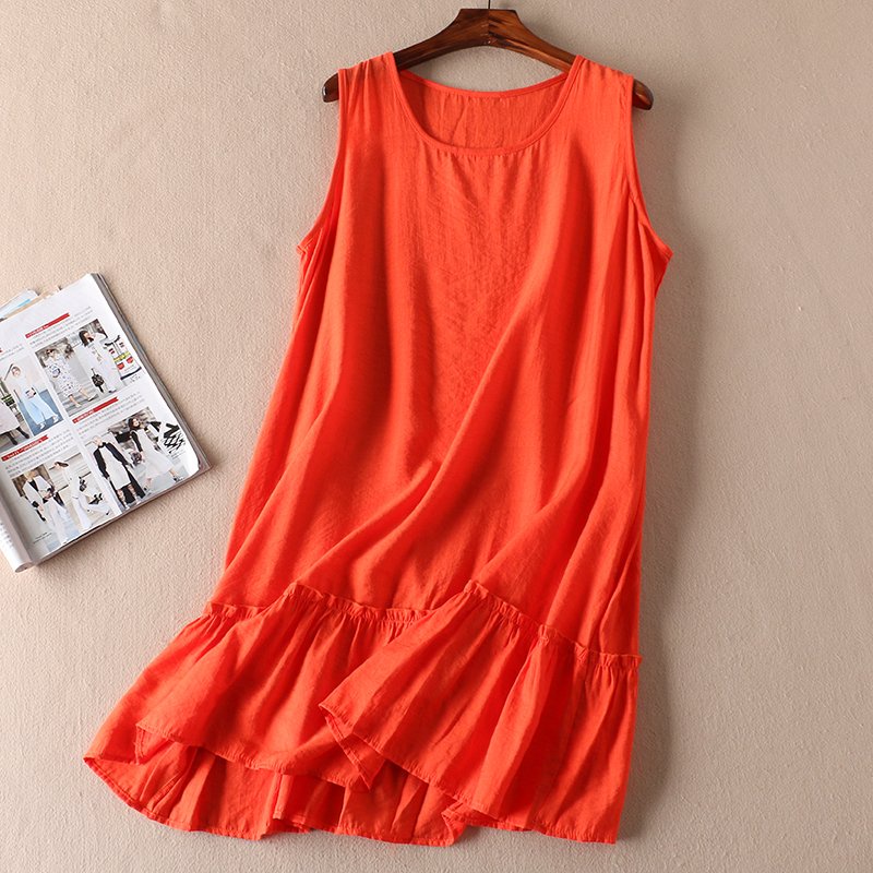 Đầm nữ đẹp dáng suông cổ tròn, Váy suông đuôi cá chất đũi thoáng mát Da38