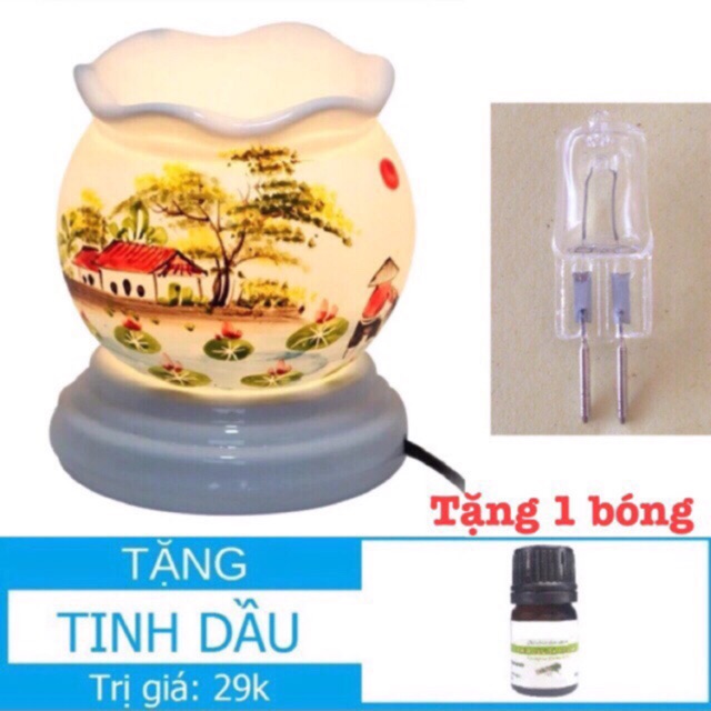 Đèn xông tinh dầu ⚜️FREESHIP⚜️ Đèn xông tinh dầu Bát Tràng tặng bóng và tinh dầu