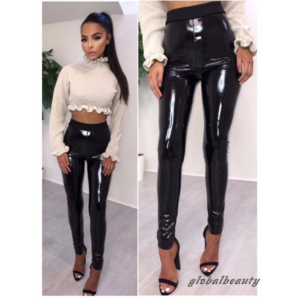 Quần legging da bóng lưng cao cá tính quyến rũ dành cho nữ