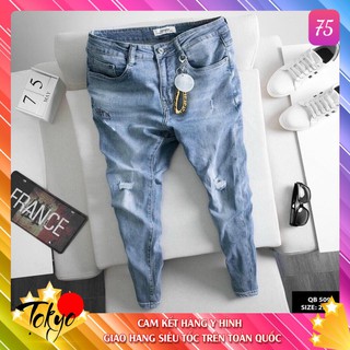 Quần jean nam xanh đậm họa tiết rách gối chất bò cao cấp co dãn 4 chiều cực đẹp, quần rin bạc Tokyo03 NHIỀU MẪU MỚI