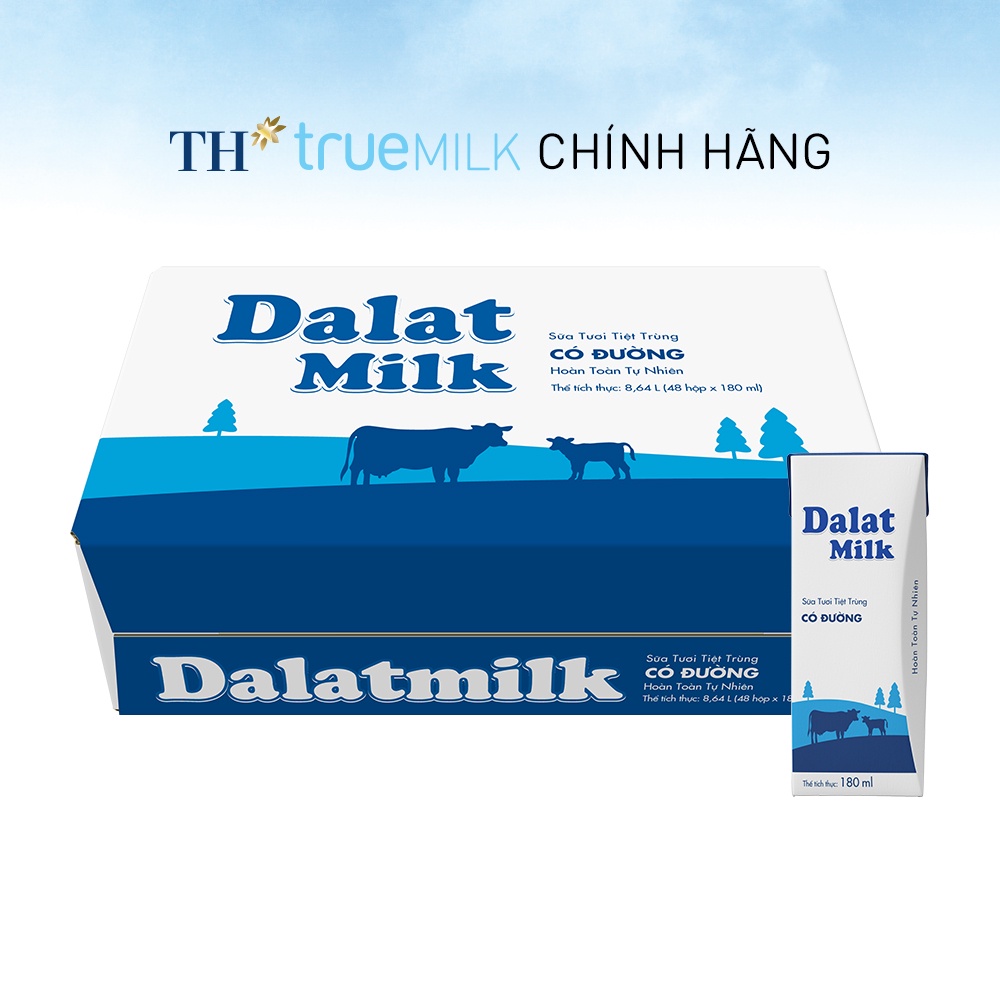 Thùng 48 hộp sữa tươi tiệt trùng có đường Dalatmilk 180ml (180ml x 48)