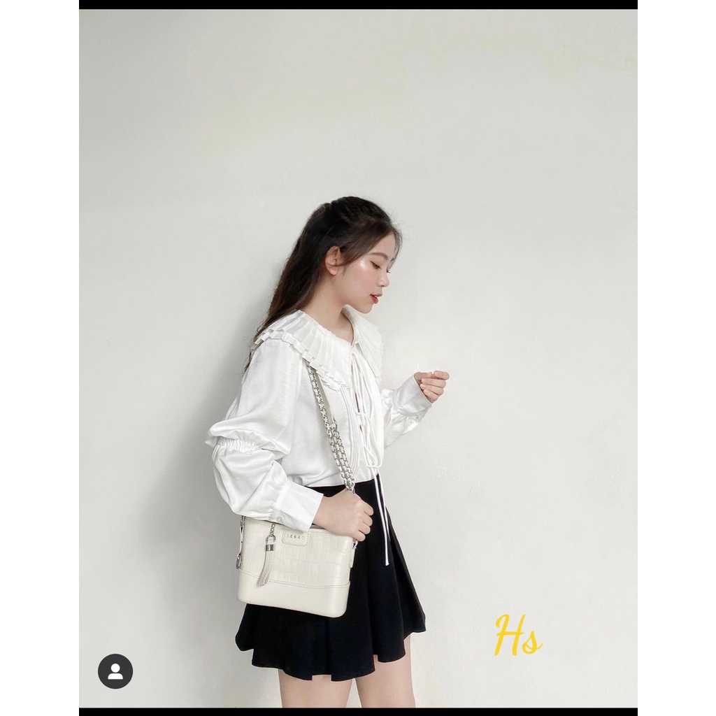 Áo Sơ Mi Nữ Cổ Xếp Ly Dây Buộc 🦋 Áo Somi Lụa Trắng Nữ Cổ Bèo Dài Tay 🦋