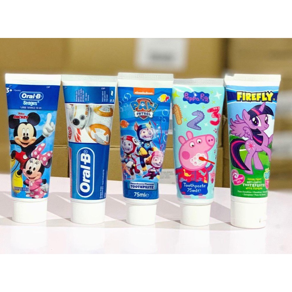 Bộ Kem Đánh Răng Trẻ Em Oral-B, PepaPig, Pawpatrol, Firefly 75ml