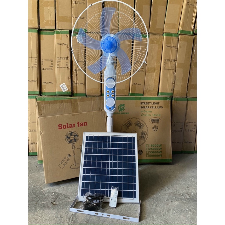 Quạt năng lượng mặt trời, quạt tích điện điều khiển từ xa ba tốc độ gió dùng cả điện 220v bảo hành 12 tháng