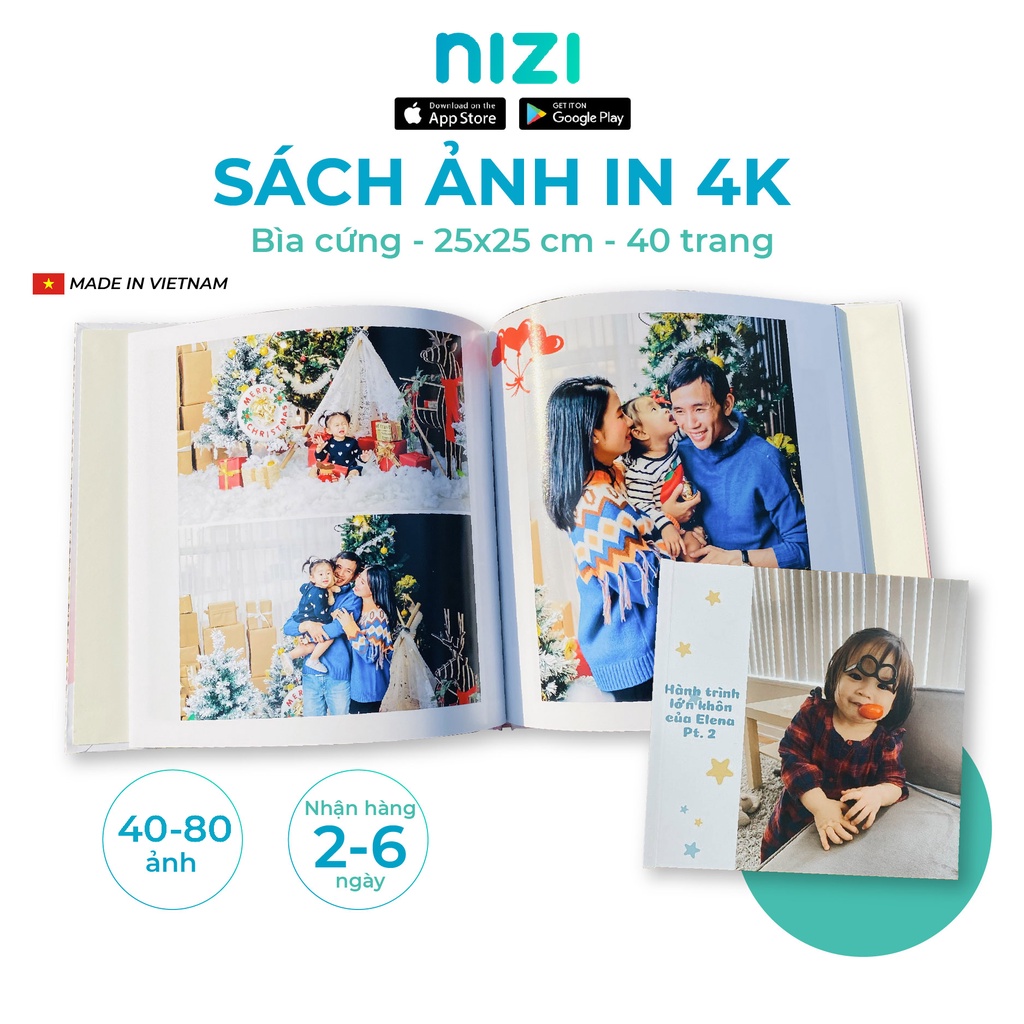 In sách ảnh theo yêu cầu bìa cứng 40 trang 25 x 25cm - In 4K siêu nét trên app NIZI