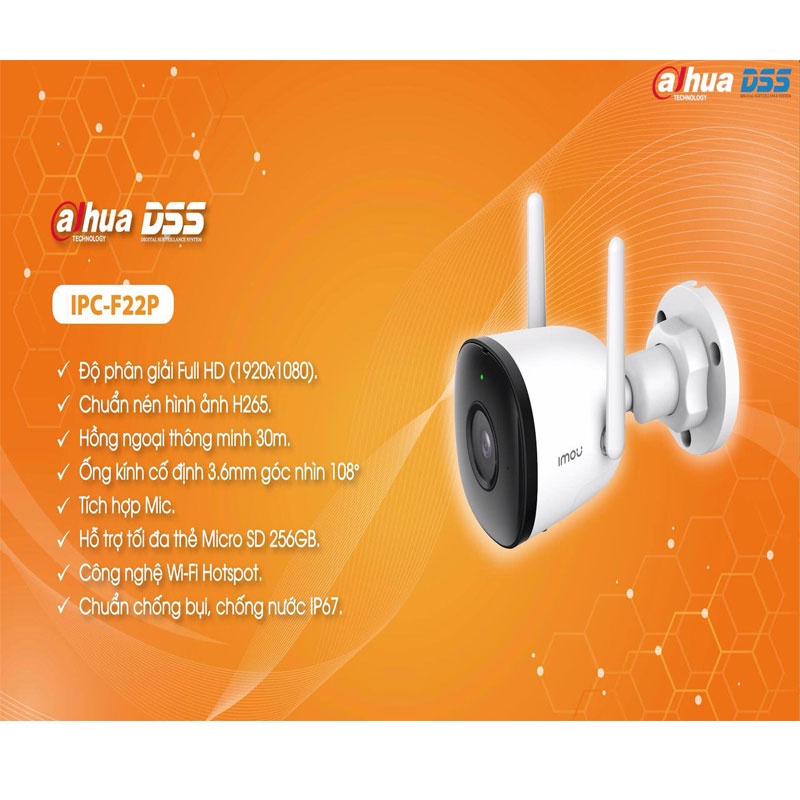 Camera IP Wifi Ngoài Trời IMOU IPC-F22P, IPC-F22FP FHD1080P TÍCH HỢP MIC, CÓ MÀU BAN ĐÊM