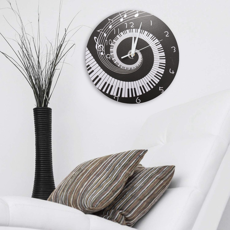 Đồng Hồ Treo Tường Hình Đàn Piano Thanh Lịch Không Dùng Pin Màu Trắng Đen