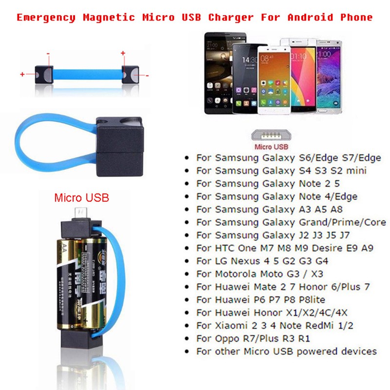 Bộ Sạc Từ Tính Dùng Pin Aa / Aaa Micro Usb Cho Điện Thoại Android
