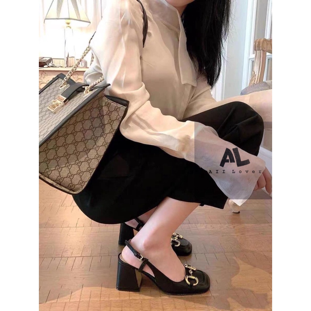 CAO GÓT NỮ ALI LOVER - GIÀY NỮ BÍT MŨI PHỐI XÍCH - SANDAL NỮ QUAI HẬU MŨI VUÔNG 7 PHÂN - AG210533