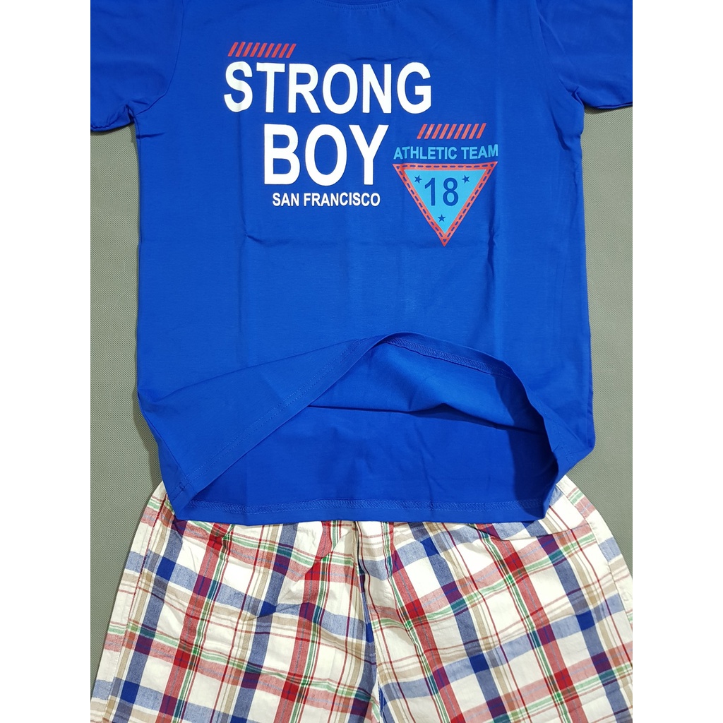 Bộ áo thun cotton quần caro size đại cồ Strong Boy cho bé trai lớn
