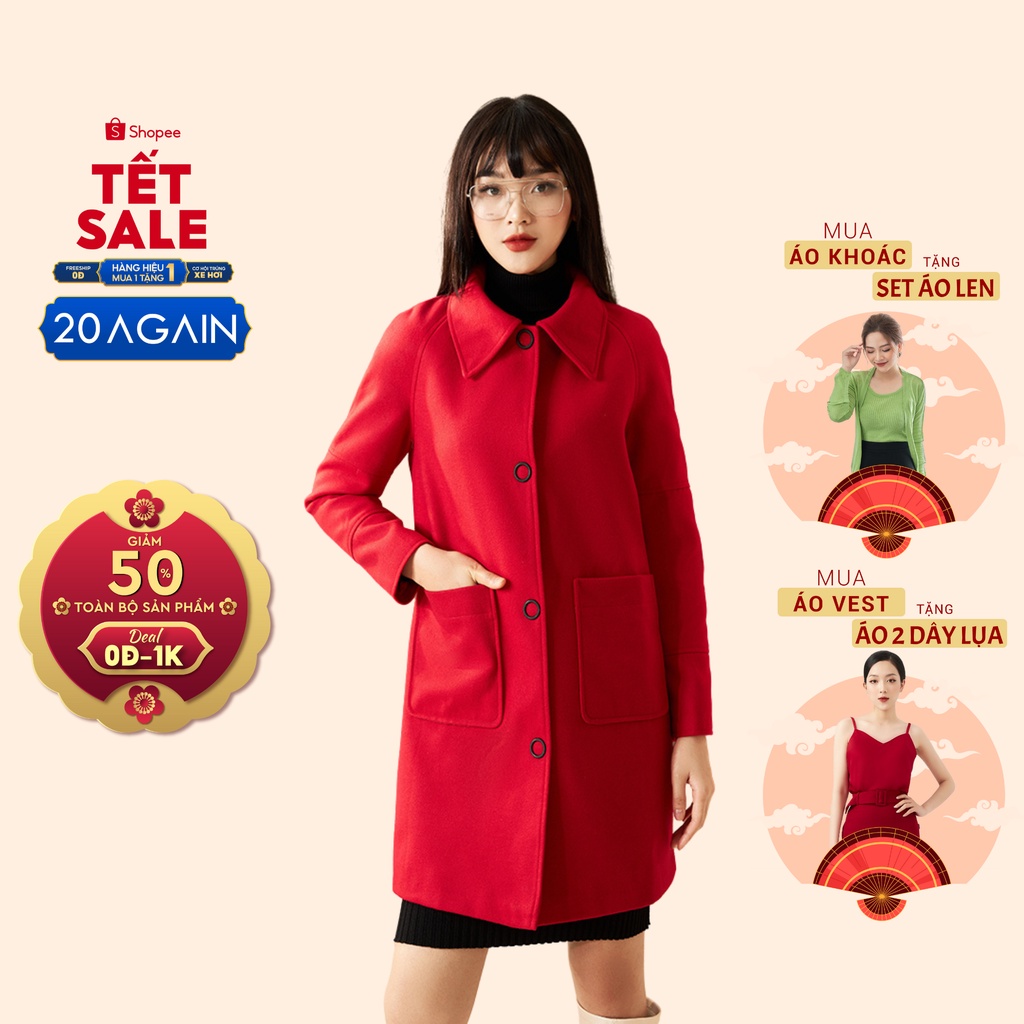 Áo khoác nữ dáng dài tay raglan 20AGAIN, hai túi ốp thời thượng, trẻ trung KDA2156 | BigBuy360 - bigbuy360.vn