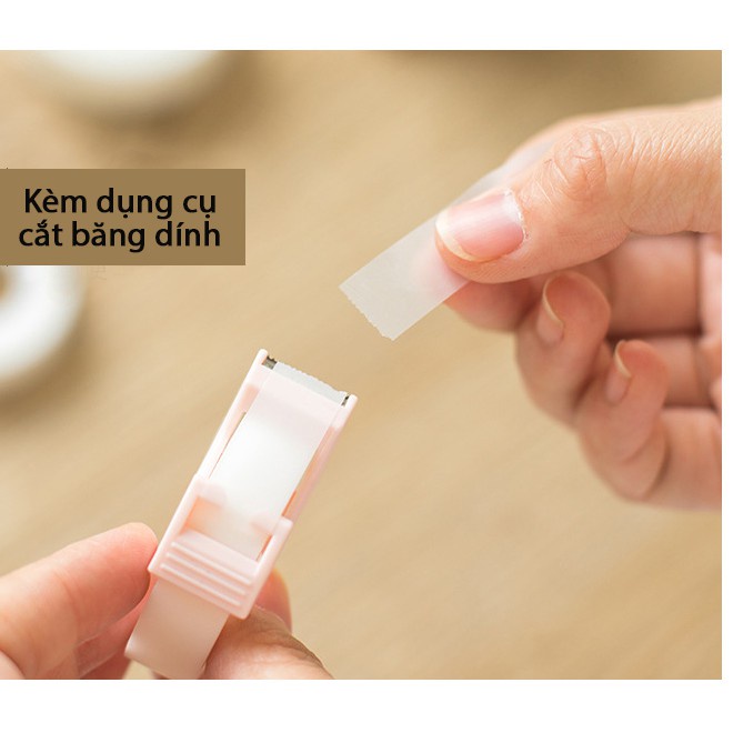 Bộ 2 cuộn băng dính ghi chú note trong mờ kèm dụng cụ cắt WA03, băng tape note tiện lợi