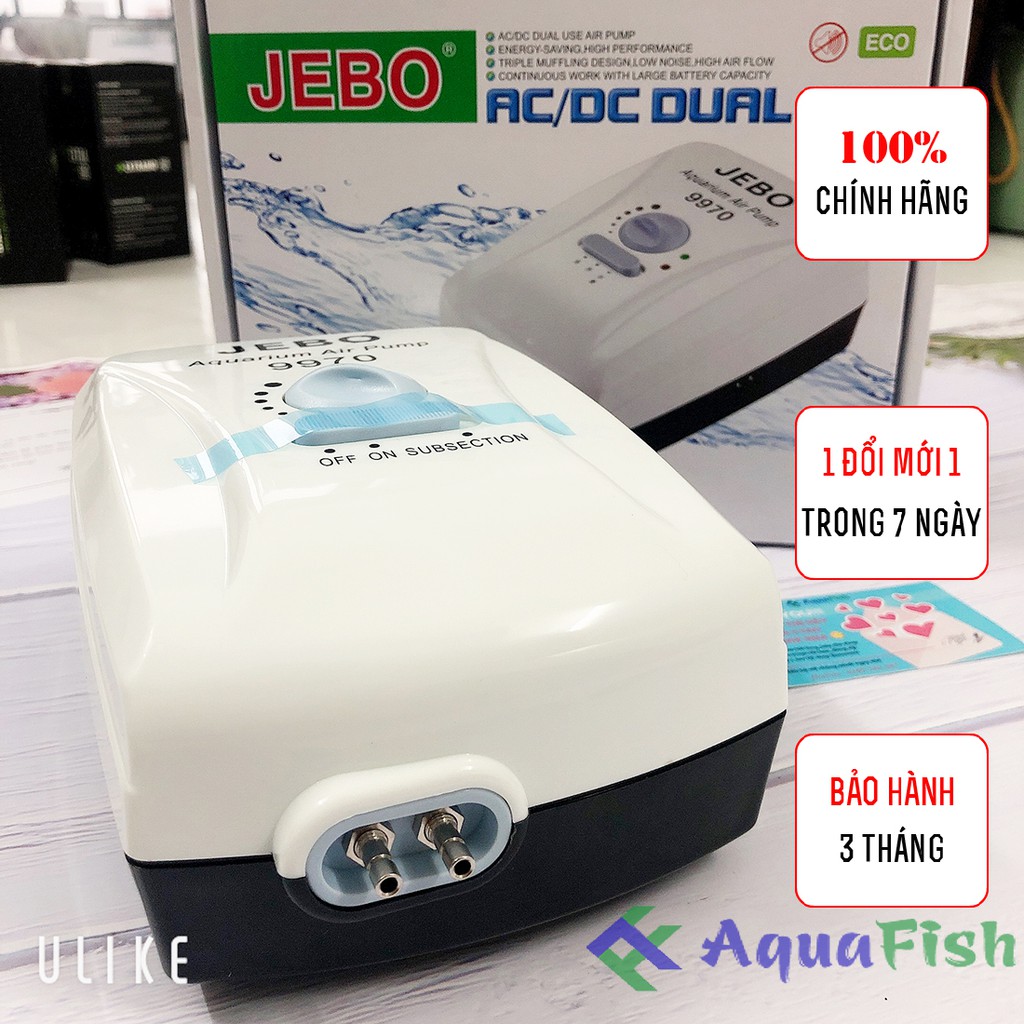 Máy Sủi Tích Điện JEBO 9970 (máy sủi khí tích điện 2 vòi chạy êm tặng kèm 2 bộ dây và quả sủi, tích điện lên đến 35h))