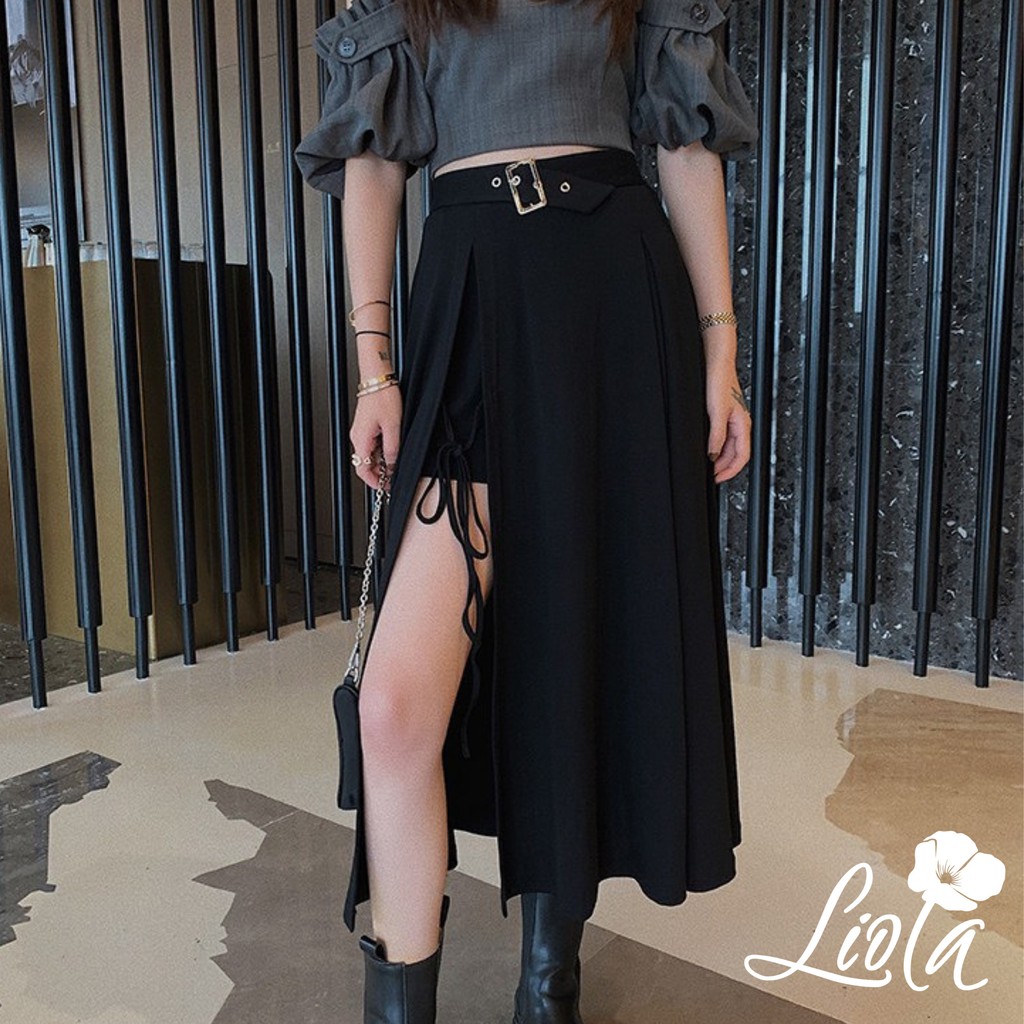 Chân váy dài đen xẻ tà cạp cao KÈM ĐAI siêu hot ( lớp lót xịn liola) | BigBuy360 - bigbuy360.vn