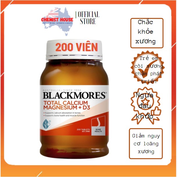 [Hàng Chuẩn ÚC] Viên uống chắc khỏe NGỪA LOÃNG XƯƠNG Blackmores Total Calcium Magnesium + D3 DATE 2023