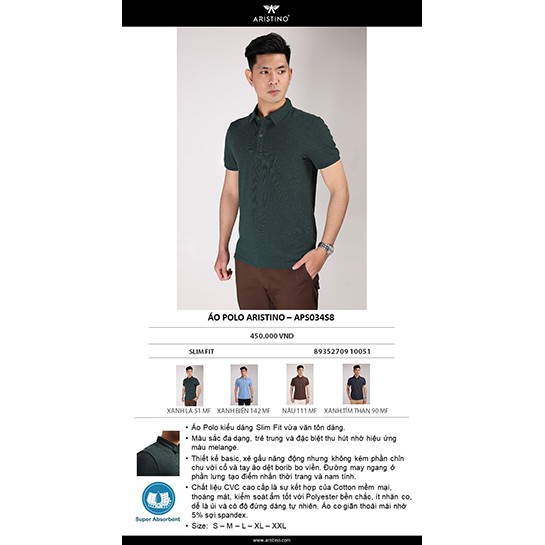 (SALE 50%) Áo cộc tay nam Aristino APS034S8, TAG 450K | BigBuy360 - bigbuy360.vn