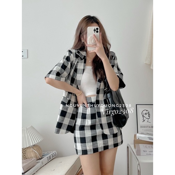 [NEW]SET ÁO BLAZER KẺ CARO MIX CHÂN VÁY “MILO SET” phong cách Hàn Quốc