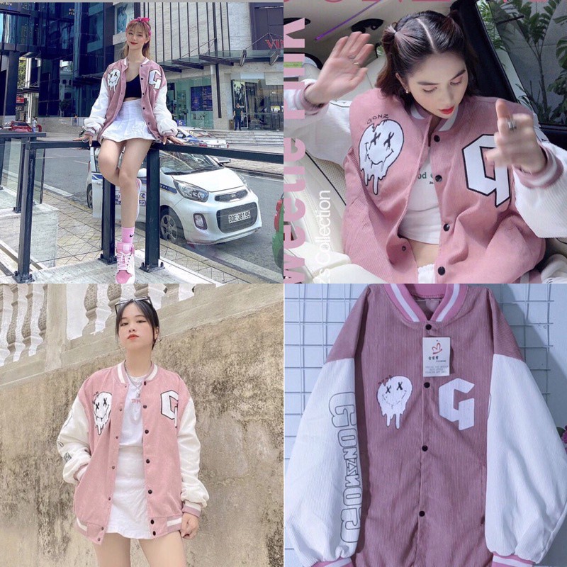 Áo khoác nhung, áo nhung bomber hình mặt cười nam nữ ken fashion