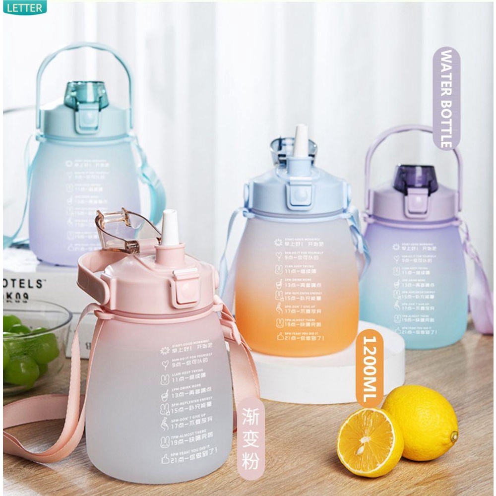 Bình Đựng Nước Bằng Nhựa Màu Gradient Dung Tích 1200ml Có Ống Hút Tiện Dụng Mang Theo Du Lịch