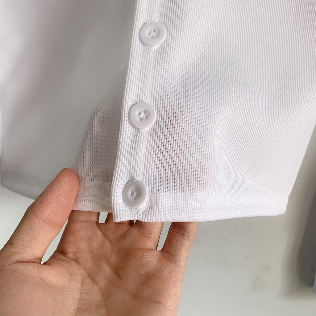Áo Croptop YAN Cổ Tim Tay Dài Phối Khuy Unisex (4 | BigBuy360 - bigbuy360.vn