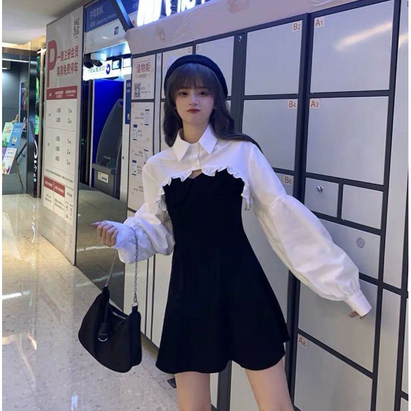 Áo sơ mi croptop phối bèo siêu xinh