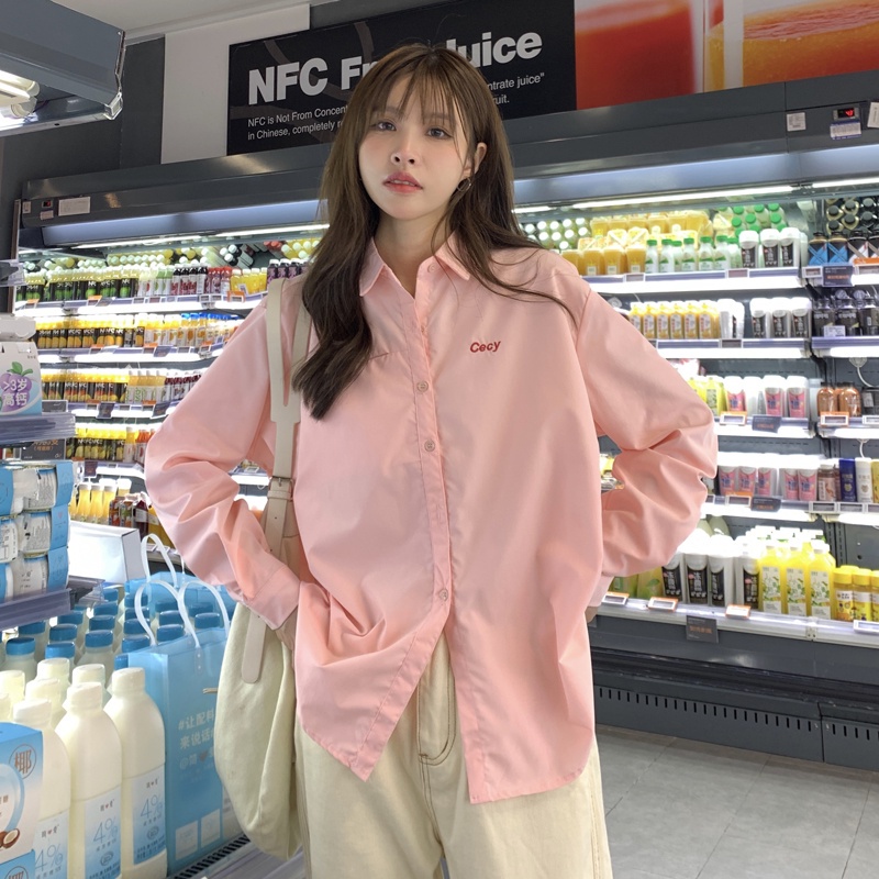 SUXI Áo Thun Nữ Tay Dài Dáng Rộng Màu Sắc Đơn Giản