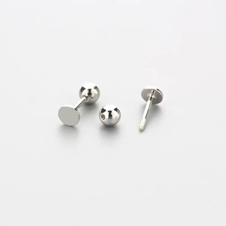 Bông tai chốt xoắn mặt tròn dẹt. Bạc 925 xi vàng & Bạc 925 xi bạch kim
