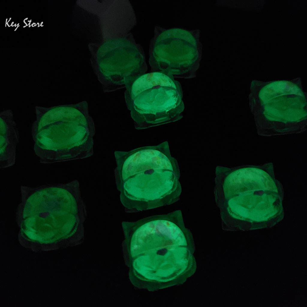 Nút bàn phím cơ artisan keycap sirius màu xanh băng, stem dạ quang