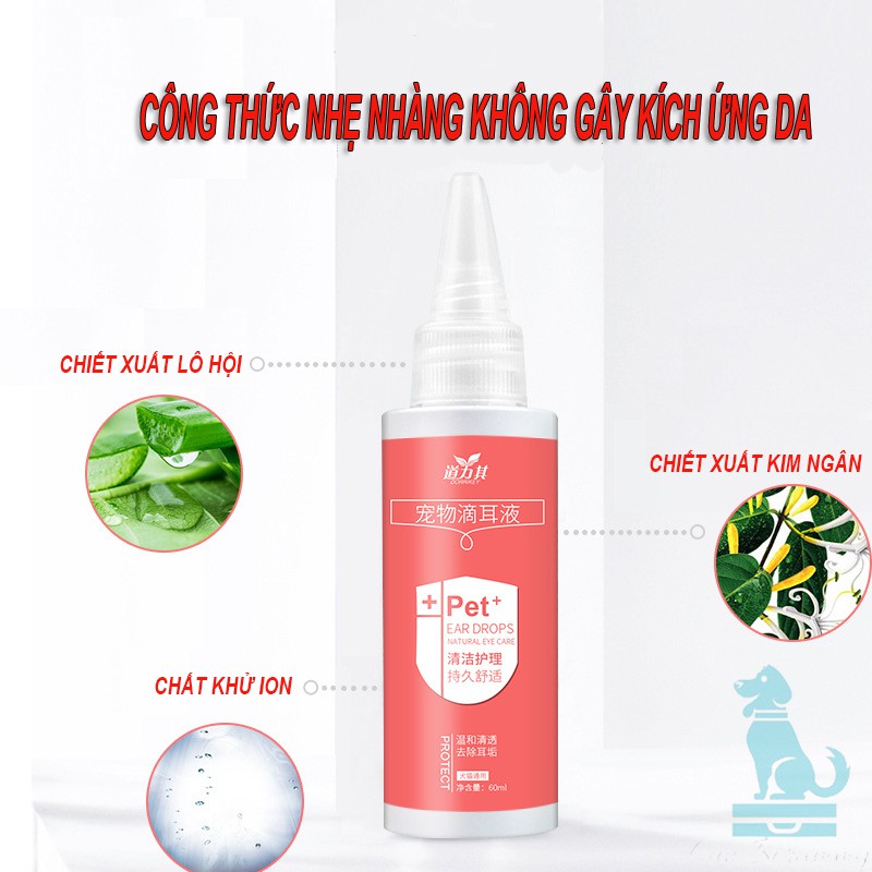 Dung dịch nhỏ tai vệ sinh điều trị viêm thối tai chó mèo Daoliqi 60ml