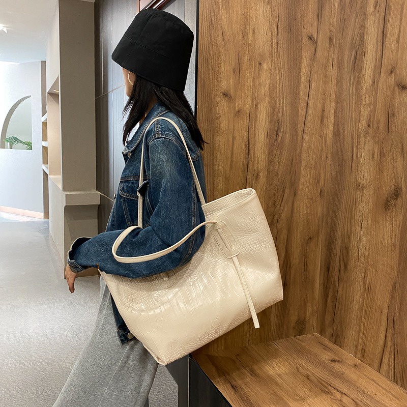Túi xách da nữ đeo vai vân cá sấu cao cấp đi học đi chơi đi làm, túi tote da size to tiện dụng - 21JUN STORE