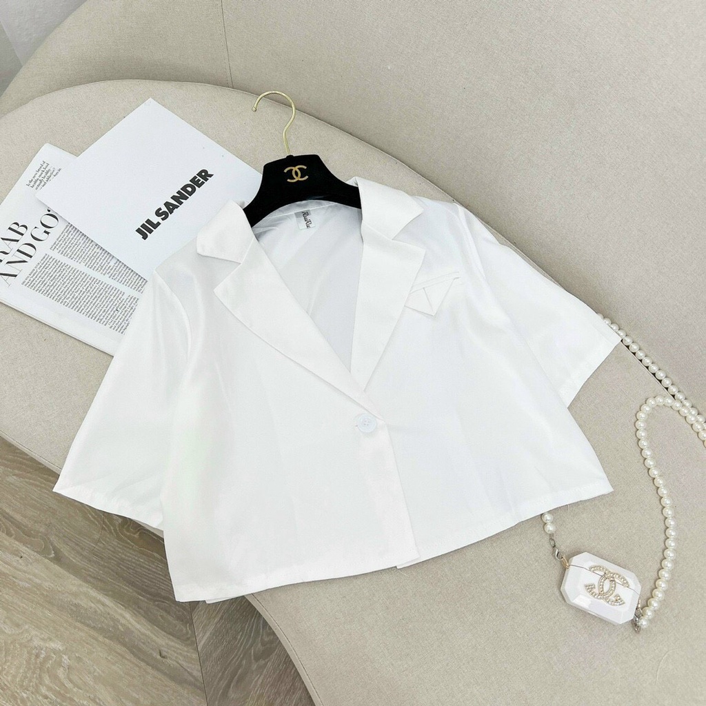 Áo sơ mi cổ véc croptop hàng Quảng châu loại 1 cúc