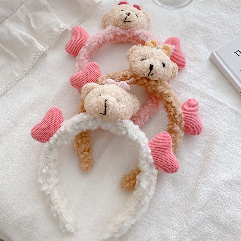 Băng đô cài tóc hình chú gấu nhồi bông đáng yêu phong cách Hàn Quốc