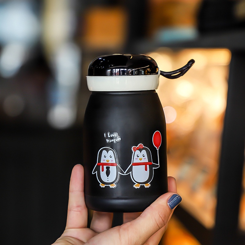 Bình Nước Thủy Tinh 380ml Nhỏ Gọn Họa Tiết Hoạt Hình Chống Rò Rỉ Cho Bé