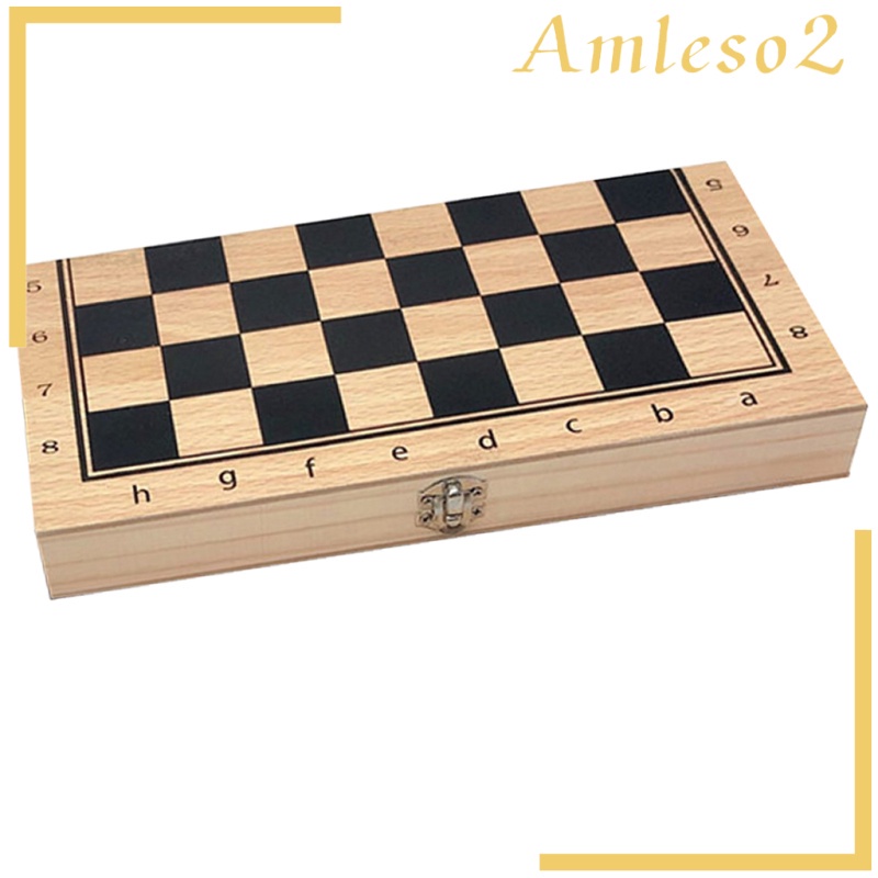Handmade Wood Folding International Travel Chess Set Board Game Toy 24x24cm