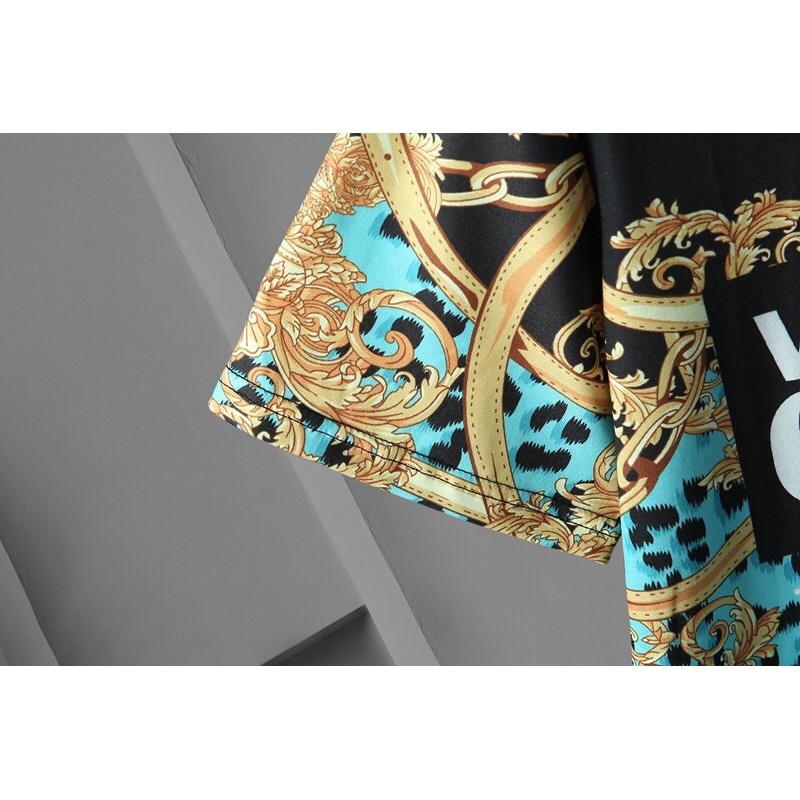 Áo thun tay ngắn cho nam hoạ tiết cổ điển kết hợp da báo thương hiệu cao cấp Versace