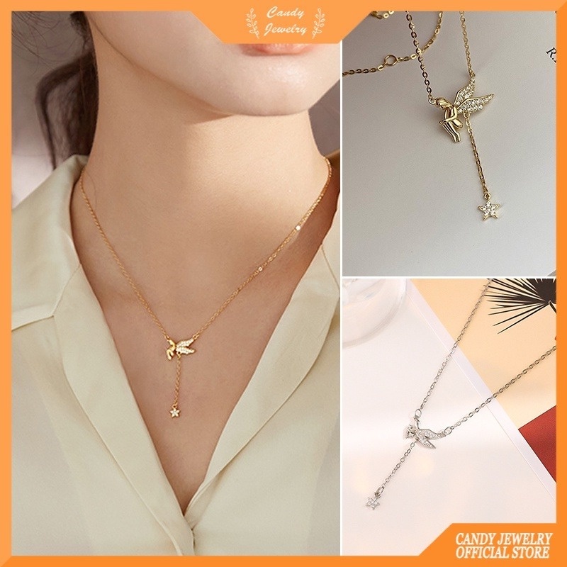 Vòng cổ MANYUE mạ bạc 925 mặt hình thiên thần và ngôi sao xinh xắn thời trang