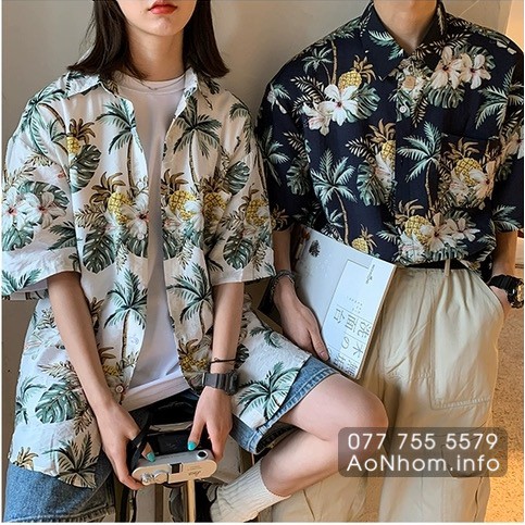 Áo Sơ Mi Hawaii Đi Biển Mềm Mát - Cây Dừa Thơm Dứa - Áo Đôi Đồng Phục Nhóm Lớp Team Building Hoạ Tiết Hoa Lá Trái Cây