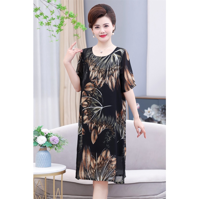 Đầm chiffon Dáng Rộng In Hoa Thời Trang Cho Phụ Nữ Trung Niên