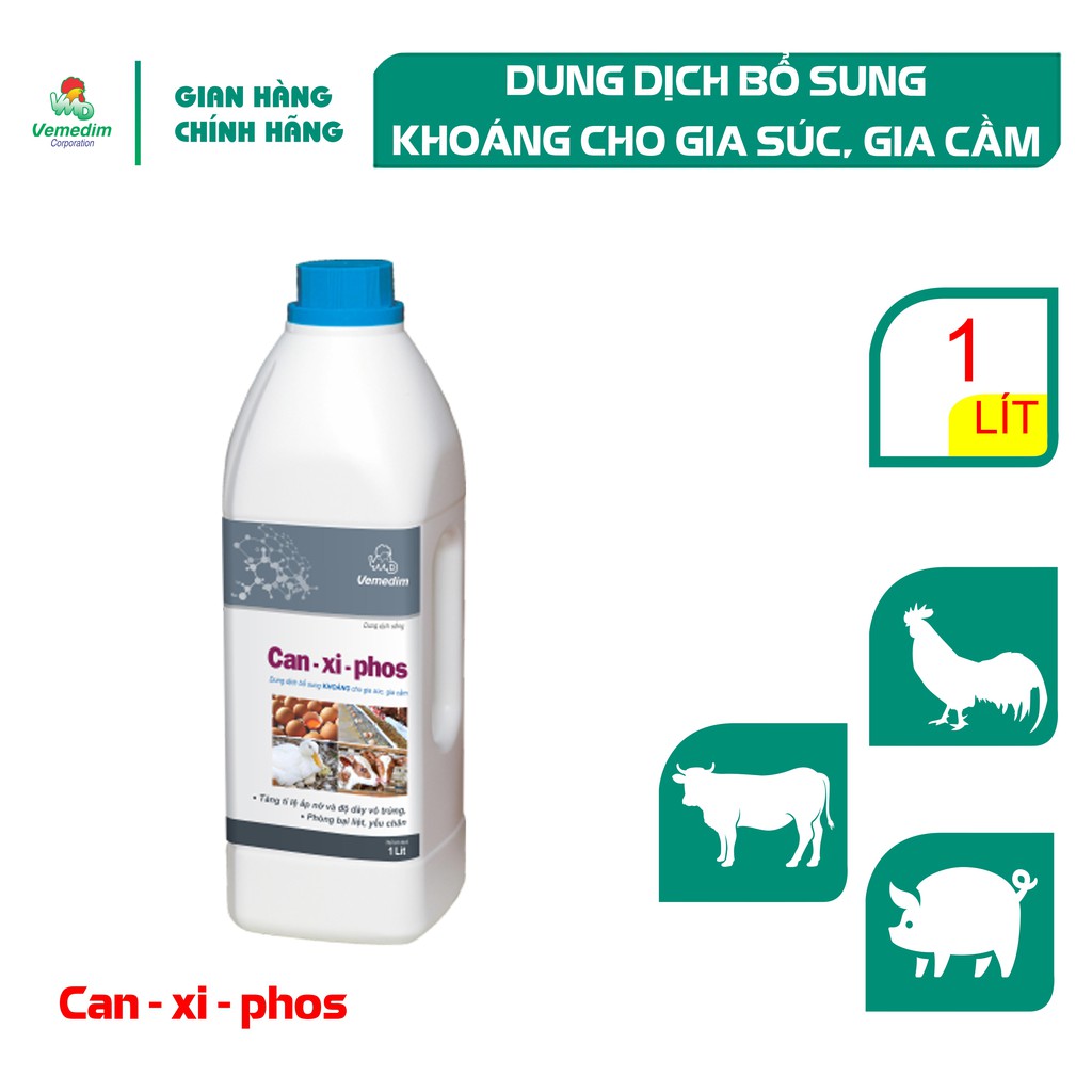 Vemedim CAN XI PHOS Dung dịch bổ sung khoáng giúp phát triển xương cho gia súc, gia cầm, chai 1lit