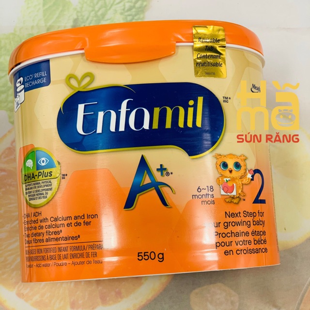 Sữa Enfamil A+ Canada số 2, bổ sung canxi và sắt, hộp 550 gram