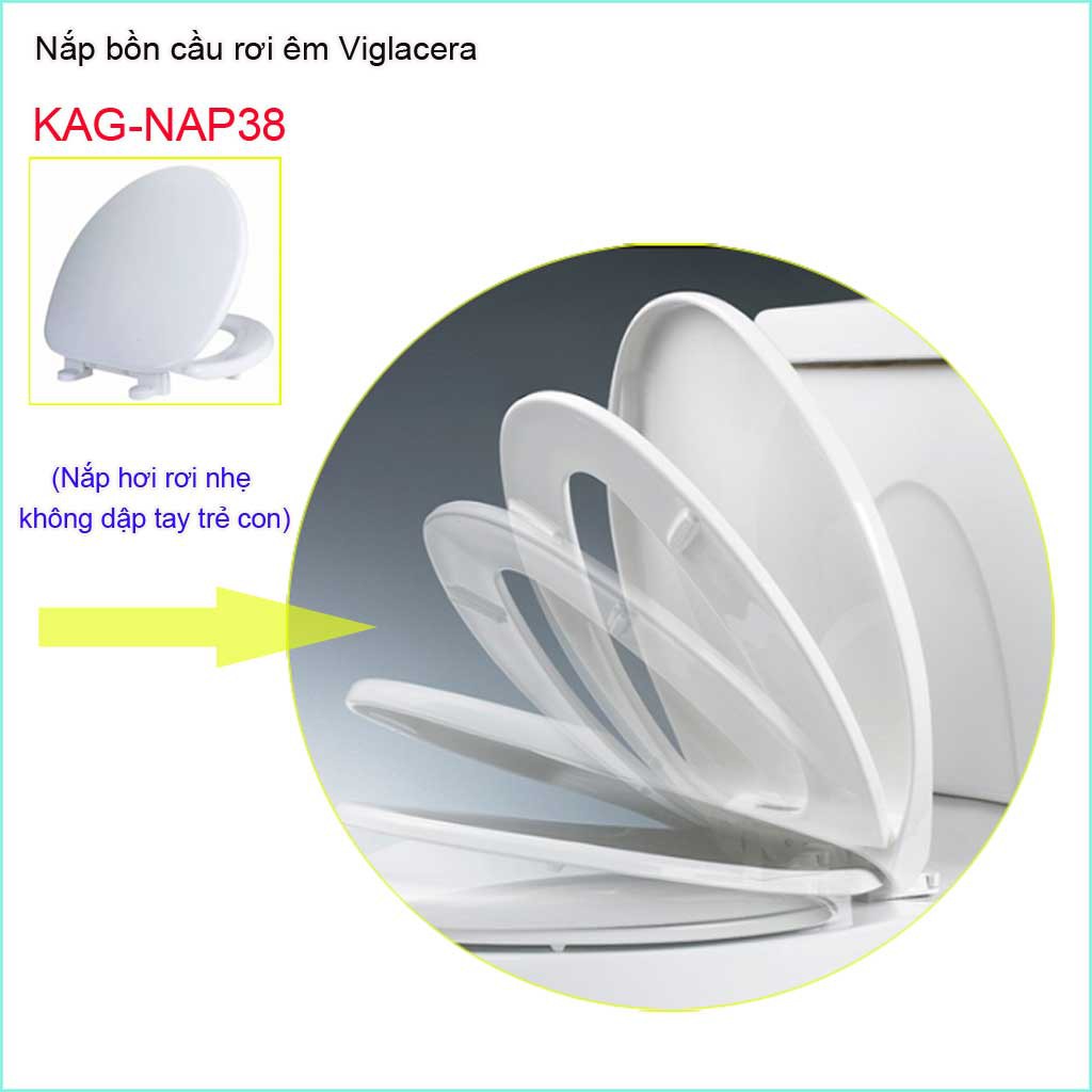 Nắp bồn cầu rơi êm Viglacera KAG-NAP38, nắp hơi bàn cầu nhựa dày trắng bóng