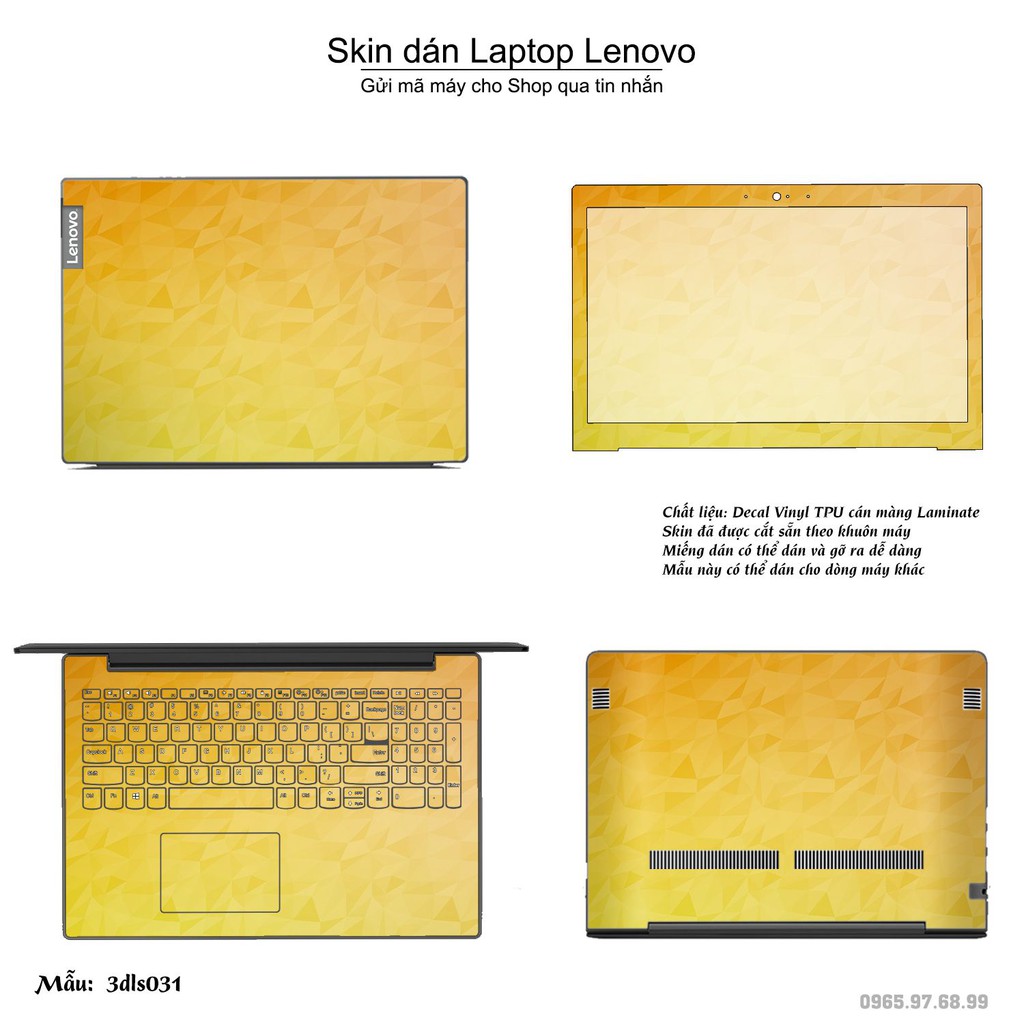 Skin dán Laptop Lenovo in hình 3D Color (inbox mã máy cho Shop)